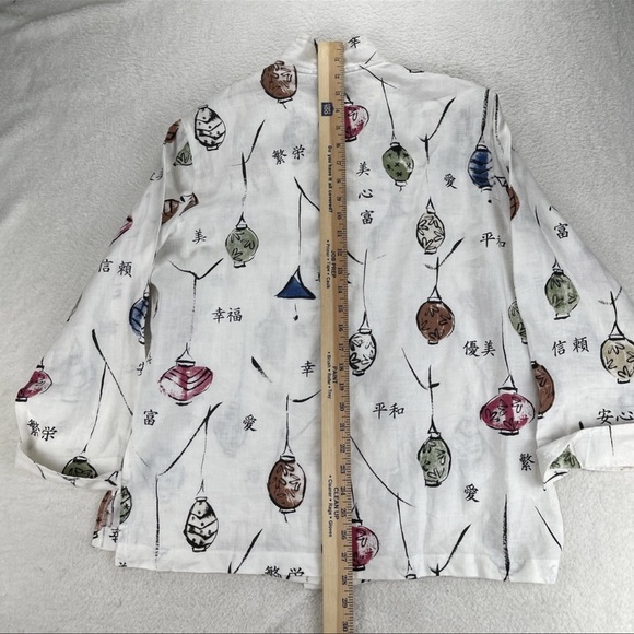 Painted Pony 100% Linen Shirt Shacket Sz M Chinese Lantern Asian Characters USA - Picture 12 of 14